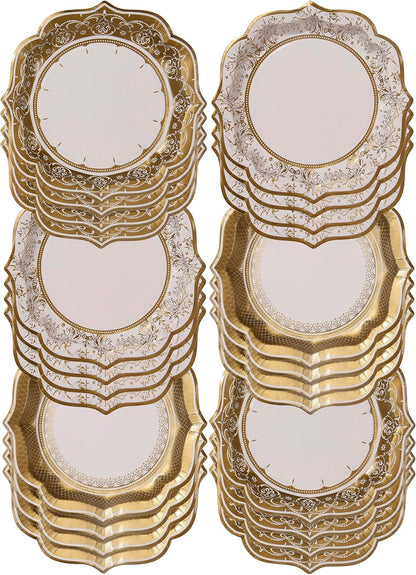 Talking Tables 24 x Gold Disposable Paper Party Plates in 3 Styles, Strong and Sturdy Elegant Scalloped Design Recyclable Dishes for Christmas, Birthday Weddings, Anniversary 9inch