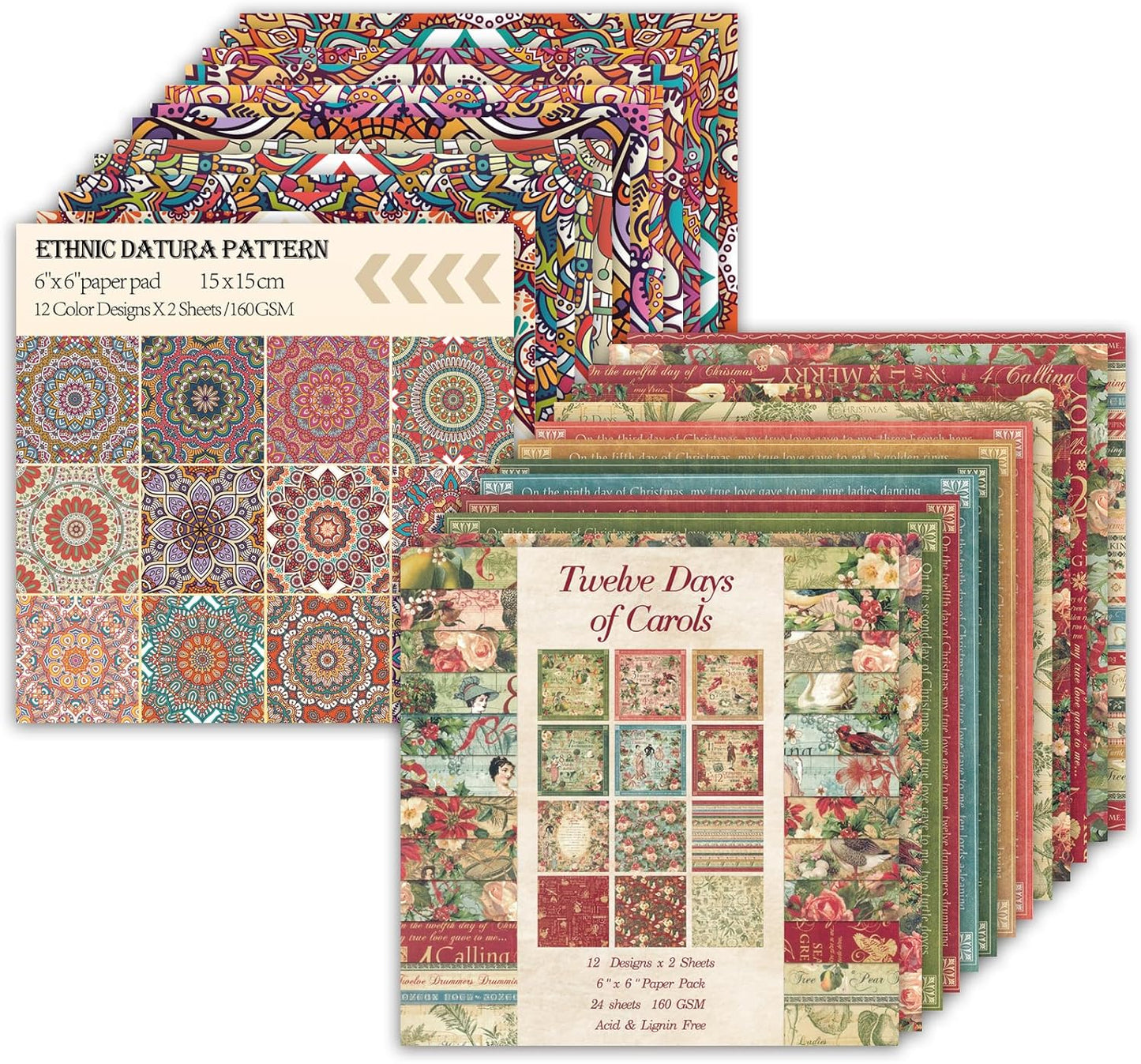 48 Sheets 24 Designs Scrapbook Paper Pad, 6"×6" Single-Sided Decopodge Craft Cardstock Paper,Scrapbooking DIY Decorative Background Cardmaking Supplies.Carols&Datura - Crafty Corner