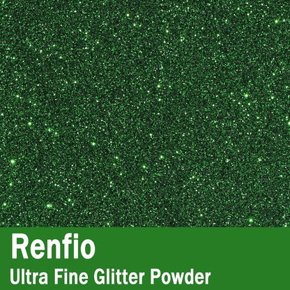 Renfio Ultra Fine Glitter Powder Metallic Resin Glitter 2.11 Oz (60g) PET Flakes Crafts Sequins 1/128" 0.008" 0.2mm Epoxy Chips Flakes for Tumblers Slime Decoration - Lincoln Green