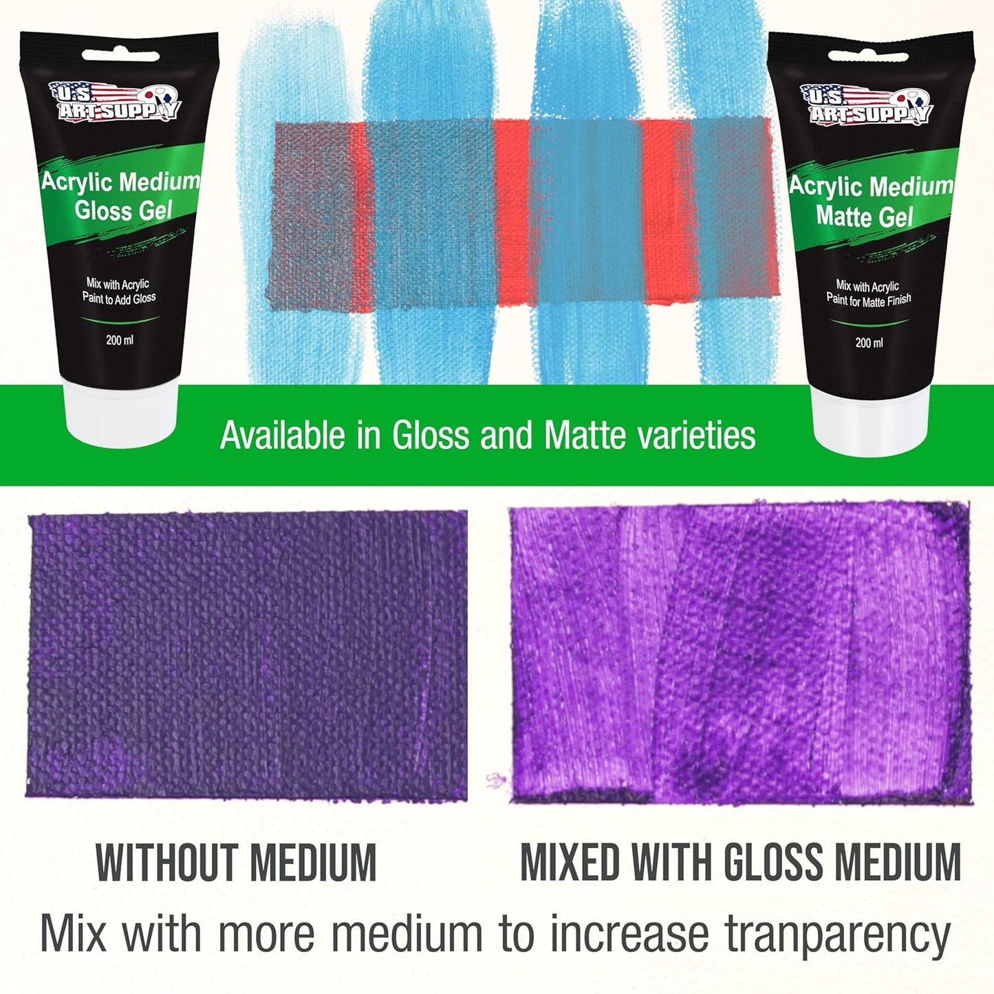 U.S. Art Supply Clear Acrylic Gel Medium Gloss, 200ml - (6.7 Ounce) Tube - Increase Gloss, Viscosity & Transparency for Acrylic Paints
