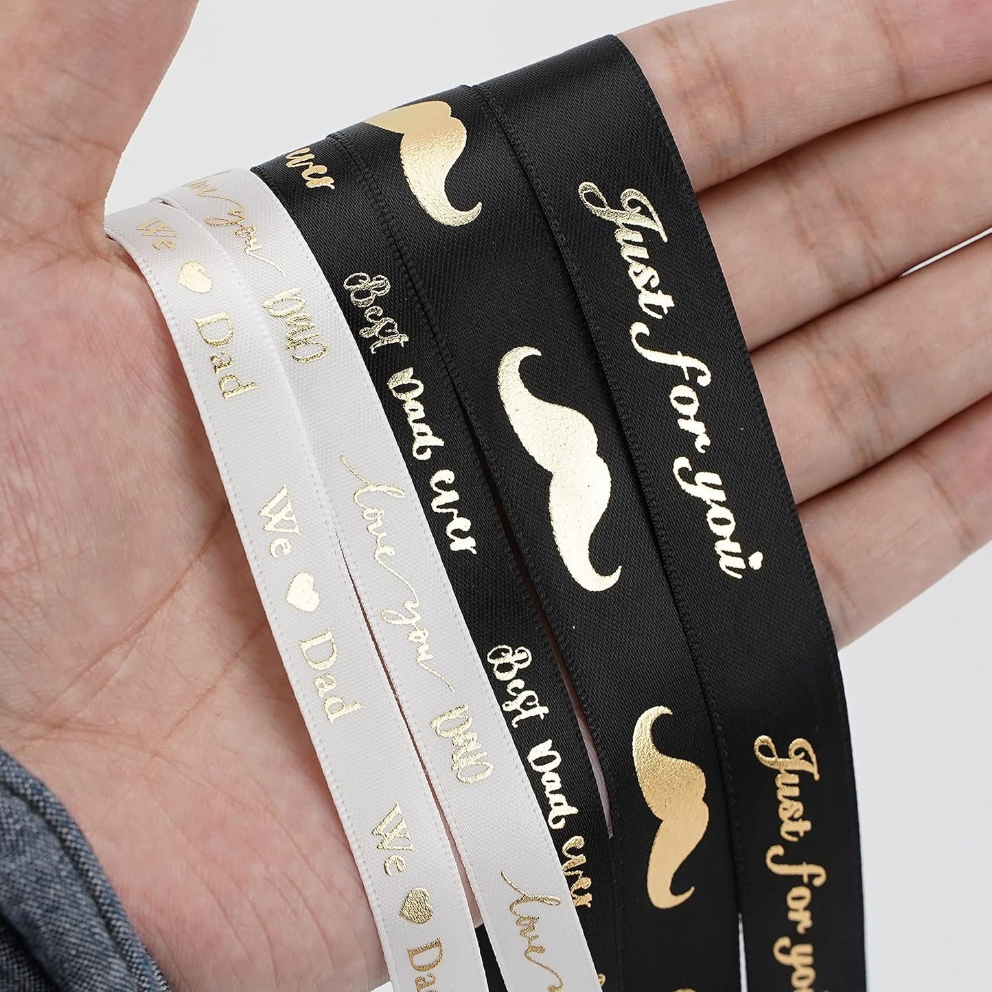 MEEDEE Happy Father's Day Ribbon Fathers Day Decorations Gift Box Wrapping Paper Decor Thank You Satin Thin Ribbon Assorted Black Satin, 5 Rolls with 10 Yards Each Total 50 Yards - Crafty Corner