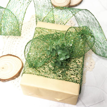CT CRAFT LLC Sparkling Glitter Mesh Wired Ribbon 2.5" x 10 Yards Green for Christmas Home Decor Bow Gift Wrapping DIY Crafts Wreath - Crafty Corner