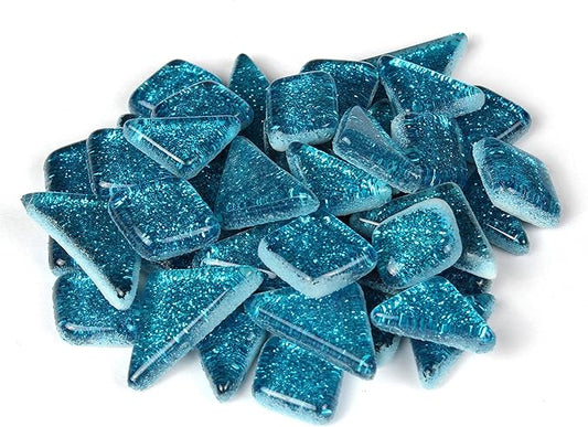 Milltown Merchants™ Mermaid Blue Glitter Mosaic Tile Pieces - Bulk Aqua Sparkle Mosaic Tiles - 1 Pound (16 oz) Shimmer Tile Assortment for Backsplash, Murals, Stepping Stones, and Mosaics