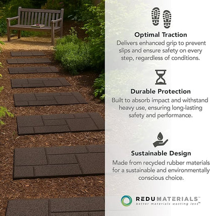 Garden Central 4-Pack 24”x10” Fake Cobblestone Rubber Stair Treads, Rectangular, Brown – Reversible Non-Slip Faux Stepping Stones for Landscaping Pathways – DIY Decor for Indoor & Outdoor Steps