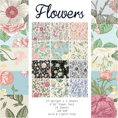 24 Sheets 12 Designs Scrapbook Paper Pad,6"×6” Single-Sided Decopodge Craft Cardstock Paper, Christmas Scrapbooking DIY Decorative Background Cardmaking Supplies.Flowers - Crafty Corner