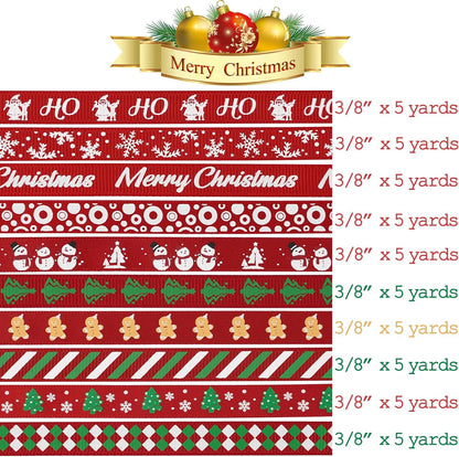 MEEDEE 3/8 inch 100 Yards Assorted Christmas Ribbon - Pack of 20 in Red, Green & White - Mix Grosgrain & Double Face Satin Ribbon for Holiday Décor, Gift Wrapping, Xmas Wreath Bow or Crafting Project - Crafty Corner