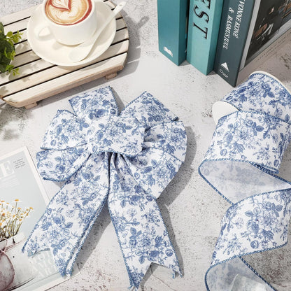 Generic AnyDesign Floral Wired Edge Ribbon Blue Flower Craft Ribbon Chinoiserie Decorative Fabric Ribbon for DIY Crafts Wreath Bow Making, 12 Yards - Crafty Corner