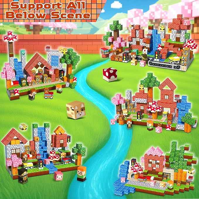 Magnetic Blocks - 300PCS Magnetic Building Blocks Road Forest Magnetic Cubes - Sensory Toys for Montessori Toddler Birthday Gifts -STEM Construction Toys for Kids Ages 3+ for Boy & Girl