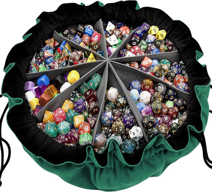 SIQUK Large Dice Bag with Pockets Big Capacity Dice Bag Drawstring Dice Pouch DND Dice Storage Bag for RPG MTG Table Games, Hold over 300 Dice, Dark Green