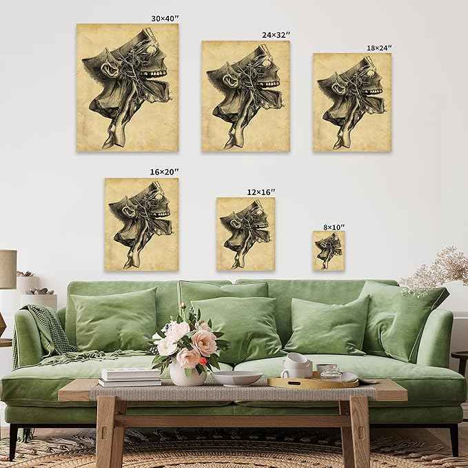 Poster Master Human Skull Canvas - Retro Medical Print - Anatomy Art - Cross Section Art - Gift for Physician, Doctor & Nurse - Decor for Office, Hospital or Clinic - 8x10 Black Framed Canvas