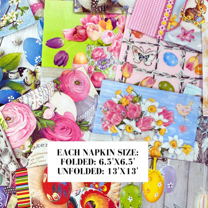 Mystery Pack Decoupage Paper Napkins, 20-ct Assorted Surprise Napkins, Decorative Napkins Easter for Art Craft Junk Journal, 20 Different Designs
