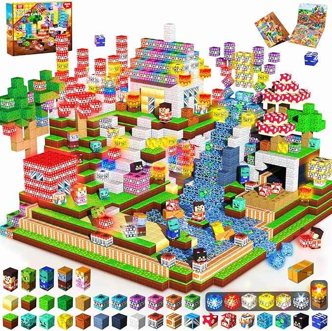 200PCS Magnetic Blocks with Light up Blocks - Magnetic Building Blocks for Kids Ages 4 5 6 7 8 +, Magnetic Light up Building Blocks, Stacking Magents Cubes Toys, Birthday Gift for Boys & Girls Ages 3+