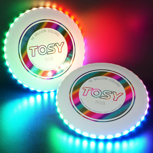 TOSY Flying Disc - 16 Million Colors RGB or 36 LEDs, Extremely Bright, Smart Modes, Camping Essentials for Teens/Kids/Adults/Men/Boys/Girls, Auto Light Up, Rechargeable, Waterproof, 175g