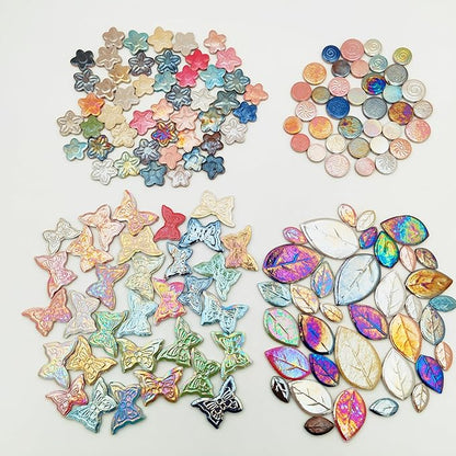500g/1.1lb Random Color Irregular Ceramics Mosaic Tiles,DIY Making Creative Ceramic Mosaic Tiles for DIY Craft Plates Flowerpots Vases Cups Mosaic Making Supplies (Leaves+Flowers+Butterflies+Round)
