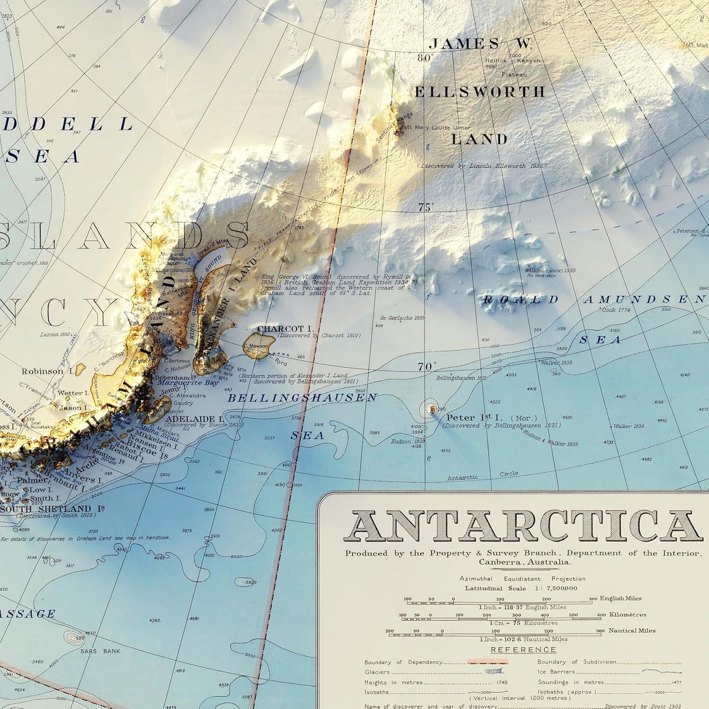 Muir Way Shaded Relief Elevation Map of Antarctica - Vintage-Style Topographic Wall Art with Map Look - Unframed Flat Paper Print, 35x45