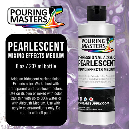 Pouring Masters 8 Oz Acrylic Pearlescent Effects Medium - Creates Pearl Iridescent Metallic Shimmer for Fluid Art & Acrylic Painting