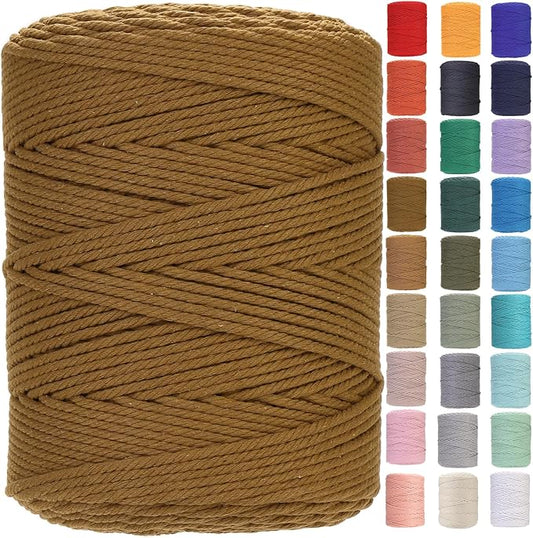 GOHOHOF Macrame Cord 4mm x 328yards Natural Macrame Cotton Rope Colored Macrame Rope Soft Cotton Cord Macrame Supplies Craft Rope Macrame Yarn for Plant Hanger Wall Hanger Dreamcatcher(Caramel Colour)