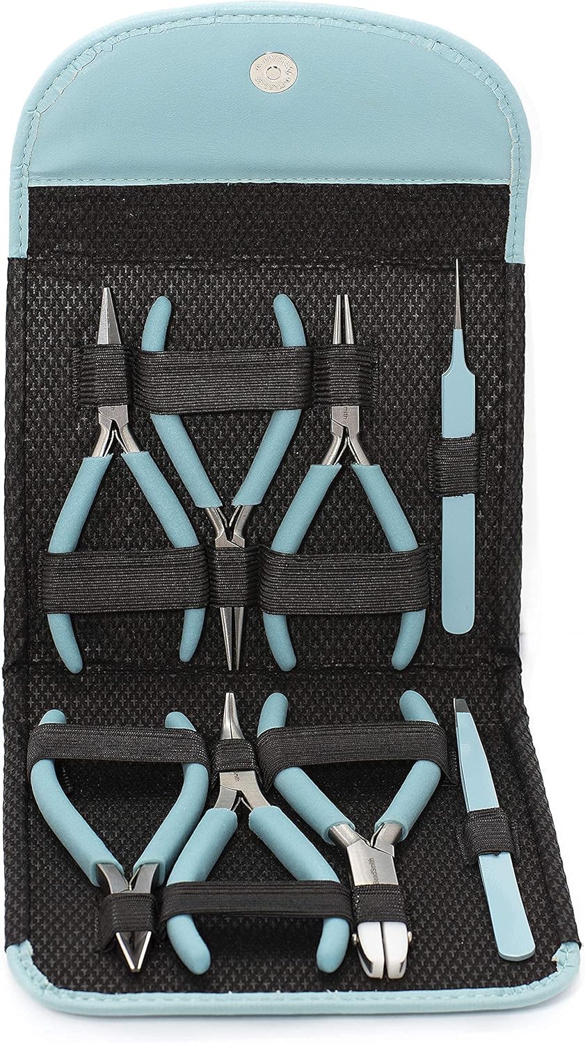 The Beadsmith Fashion Color Pliers – Set of 8 Slimline Color-Coordinated Tools – Matching Clutch in Light Blue – Jewelry Making Supply Kit to Create Necklaces, Bracelets, Earrings & More - Crafty Corner