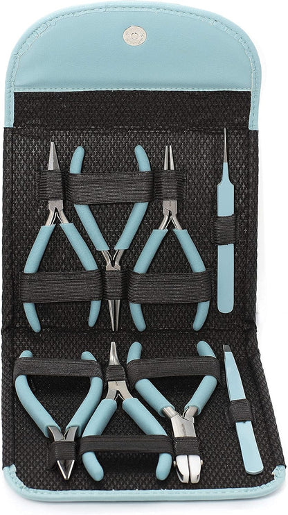 The Beadsmith Fashion Color Pliers – Set of 8 Slimline Color-Coordinated Tools – Matching Clutch in Light Blue – Jewelry Making Supply Kit to Create Necklaces, Bracelets, Earrings & More - Crafty Corner
