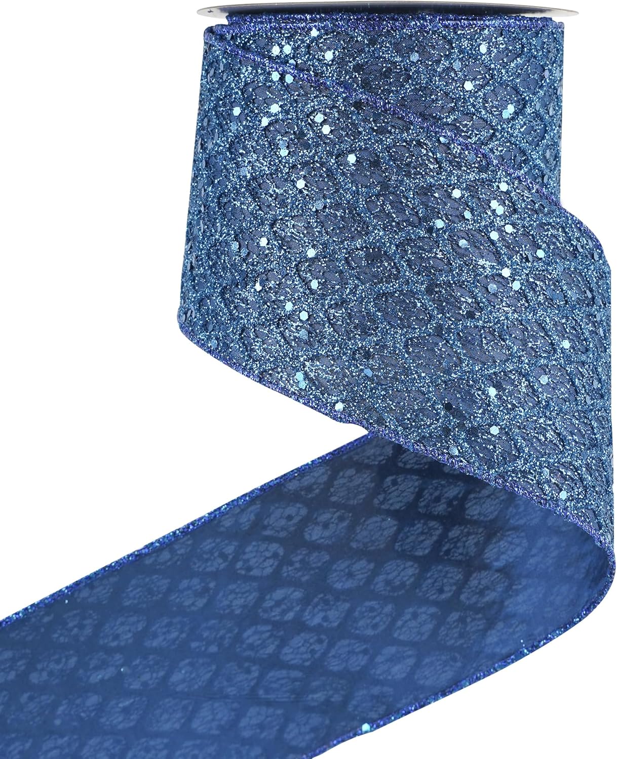 HUIHUANG Navy Blue Wired Christmas Ribbon 4 inch Navy Glitter Wired Ribbon Diamond Mesh Wire Ribbon for X-mas Tree Decorations, Wreaths, Garland, Large Bows Making, Home Decor -10 Yards - Crafty Corner