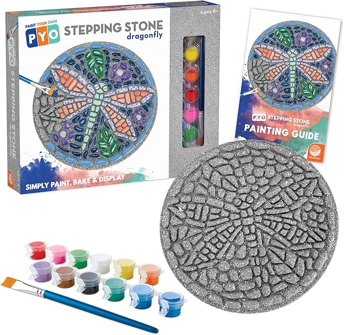 MindWare Paint Your Own Stepping Stone: Dragonfly - Paint Your Own Stepping Stones for Kids Craft Kit Includes Paint, Brushes and Instructions