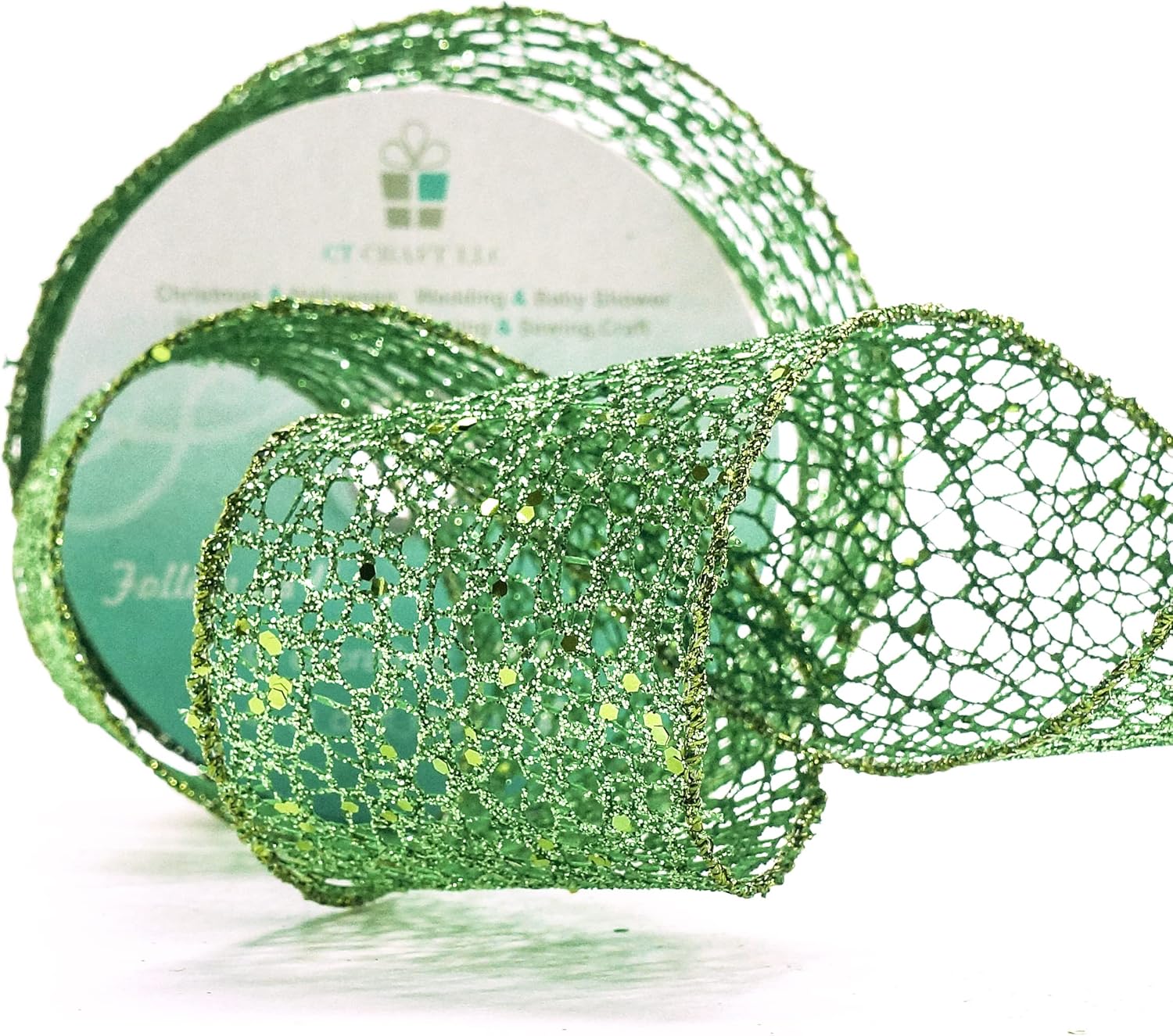 CT CRAFT LLC Sparkling Glitter Mesh Wired Ribbon 2.5" x 10 Yards Green for Christmas Home Decor Bow Gift Wrapping DIY Crafts Wreath - Crafty Corner