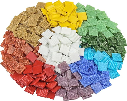 Youway Style Square Mosaic Tiles for Crafts Bulk,3/4 inch Vitreous Square Glossy Mosaic Pieces, 2.2 Pounds Mosaic Glass Tiles for DIY Art Crafts Supplies