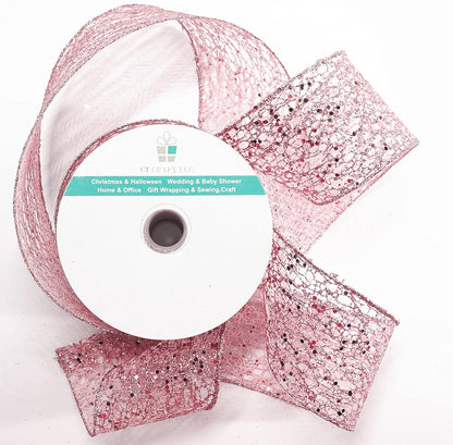 CT CRAFT LLC Sparkling Glitter Mesh Wired Ribbon 2.5" x 10 Yards Rose Gold for Christmas Home Decor Bow Gift Wrapping DIY Crafts Wreath - Crafty Corner