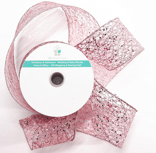 CT CRAFT LLC Sparkling Glitter Mesh Wired Ribbon 2.5" x 10 Yards Rose Gold for Christmas Home Decor Bow Gift Wrapping DIY Crafts Wreath - Crafty Corner