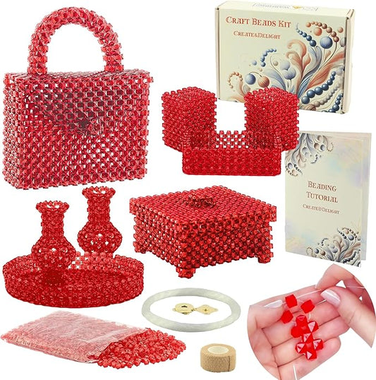 Create&Delight Arts and Crafts for Adults: Craft Supplies for Weaving Beaded Cute Things. DIY Kits for Adults - Hobbies for Women, Teen Gifts. Bead Kit Art Supplies. Step-by-Step Video Tutorial. Red