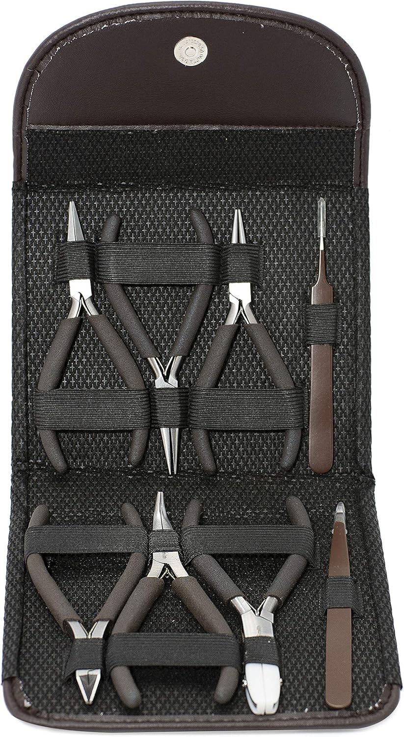 The Beadsmith Fashion Color Pliers – Set of 8 Slimline Color-Coordinated Tools – Matching Clutch in Chocolate – Jewelry Making Supply Kit to Create Necklaces, Bracelets, Earrings & More - Crafty Corner
