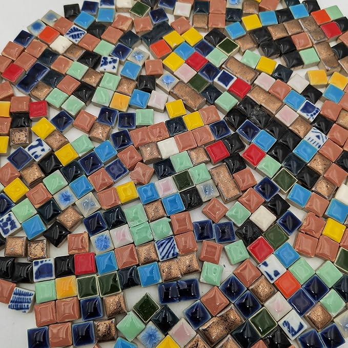 500g/1.1lb Random Color Irregular Ceramics Mosaic Tiles,DIY Making Creative Ceramic Mosaic Tiles for DIY Craft Plates Flowerpots Vases Cups Mosaic Making Supplies (Mix Square)