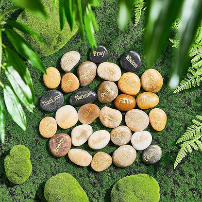 Fabbay Engraved Inspirational Stones, Encouragement Motivational Rocks with Words, Natural River Stone Bulk Set for Garden Decor, Meditation, Positive Gifts & Easter Decorations(Vintage Color,80 Pcs)