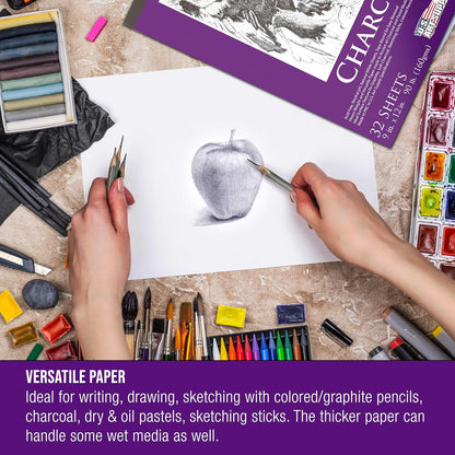 U.S. Art Supply 9" x 12" Premium Heavy-Weight Charcoal Sketchbook (2 Pack, 64 Sheets Total) - 90lb (160gsm) Sketch Book Pad for Charcoal, Pencil & Pastel Drawing - Crafty Corner