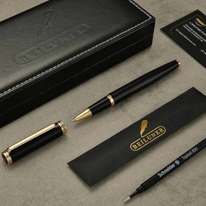 BEILUNER Luxury Rollerball Pen,24K Gold Trim,Noble and Elegant Designs,Schneider Ink Refill, Best Roller Ball Pen Gift Set for Men & Women, Professional, Executive Office, Nice Pens