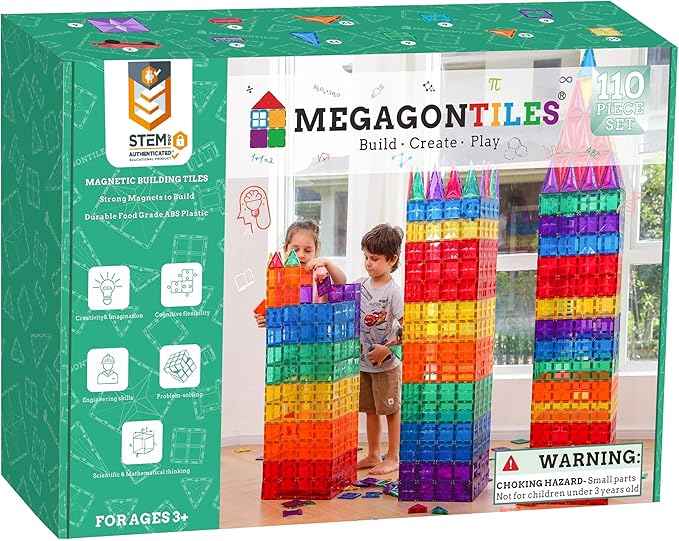 110PCS Premium Magnetic Tiles Set | STEM-Authenticated Magnetic Building Blocks | Educational Construction Toy for Kids Ages 3–8 (Boys & Girls)