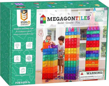 110PCS Premium Magnetic Tiles Set | STEM-Authenticated Magnetic Building Blocks | Educational Construction Toy for Kids Ages 3–8 (Boys & Girls)