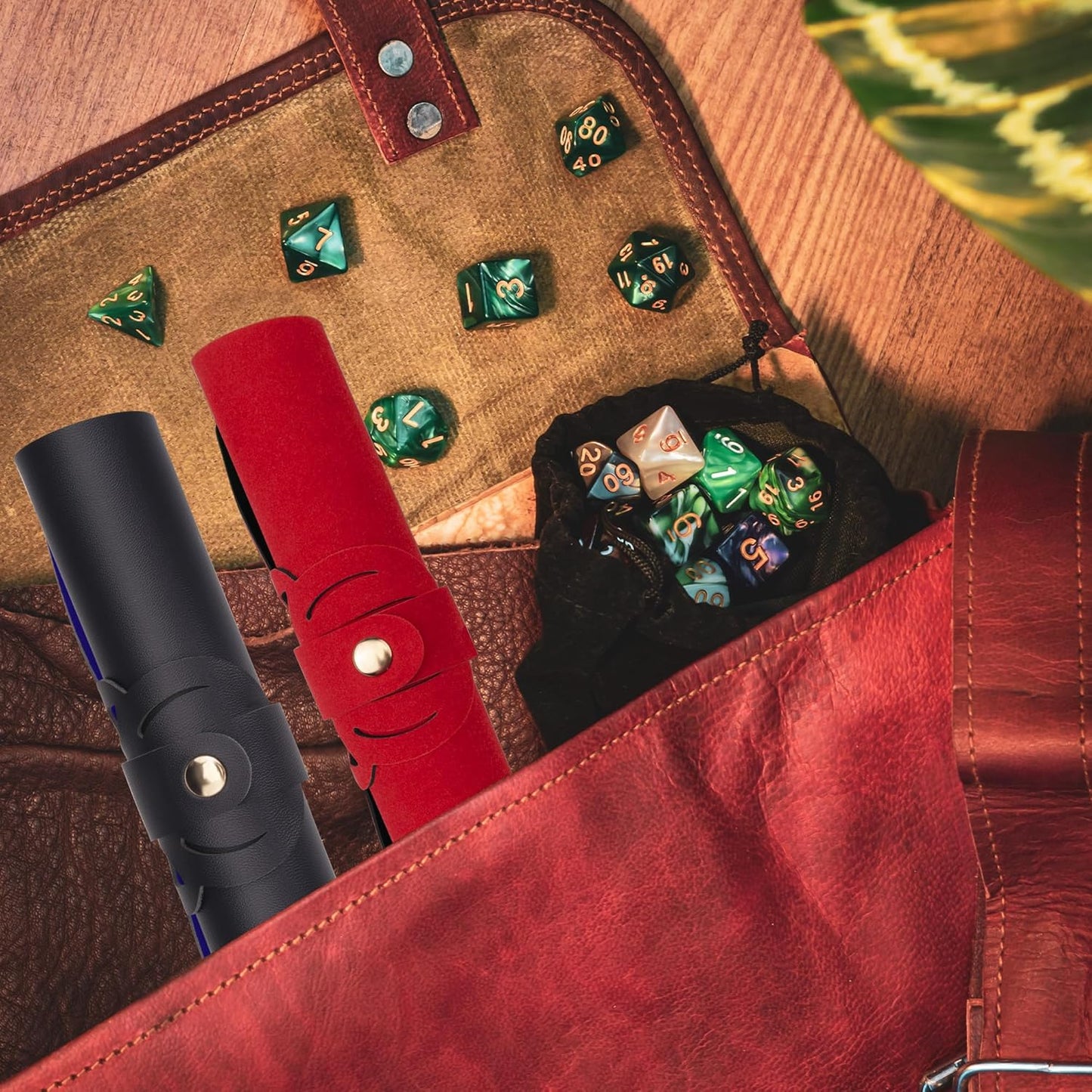 SIQUK 2 Pieces Octopus Dice Rolling Tray PU Leather Dice Mat Folding Scroll Dices Holder Trays for D&D RPG Games (Blue, Red)