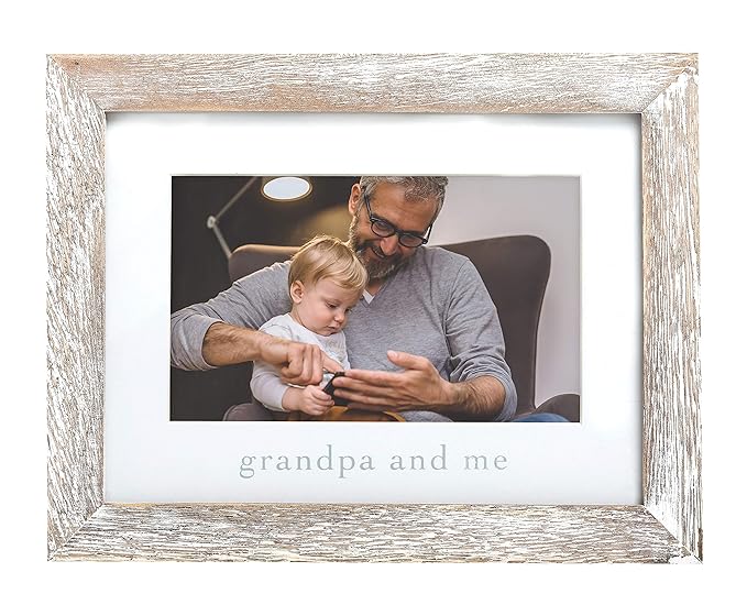 Pearhead Grandpa and Me Rustic Picture Frame, Gender Neutral Nursery Decor, Farmhouse Style Wall or Tabletop Display, Gift for New Dad or Grandfather, 4x6 Photo Insert, Distressed Wood