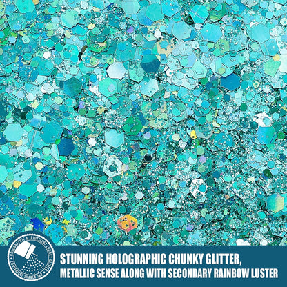 Holographic Chunky Glitter, 5.64oz/160g Craft Glitter Powder Mixed Chunky & Fine Flakes, Iridescent Sequins for Nail Art, Hair, Body, Eye Epoxy Resin, Tumblers, Painting, Festival Decor (Shine Blue)