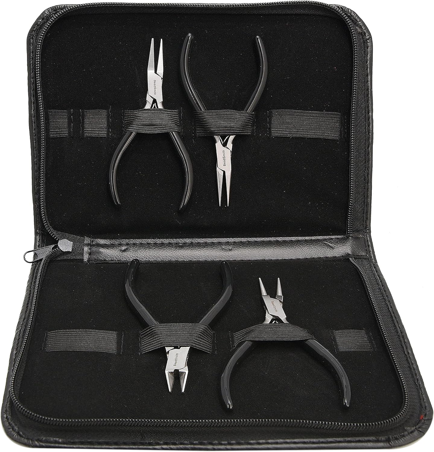 The Beadsmith Slim Line Pliers Set – Extra Fine Tips – 4.5 Inches, 4-Pieces: Round Nose, Chain Nose, Flat Nose & Semi-flush Side Cutter – Leatherette Carrying Case Included – Tools for Jewelry Making - Crafty Corner