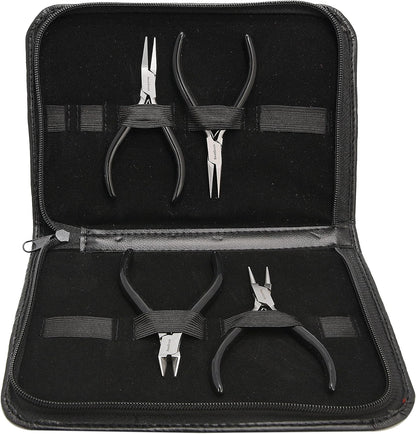 The Beadsmith Slim Line Pliers Set – Extra Fine Tips – 4.5 Inches, 4-Pieces: Round Nose, Chain Nose, Flat Nose & Semi-flush Side Cutter – Leatherette Carrying Case Included – Tools for Jewelry Making - Crafty Corner