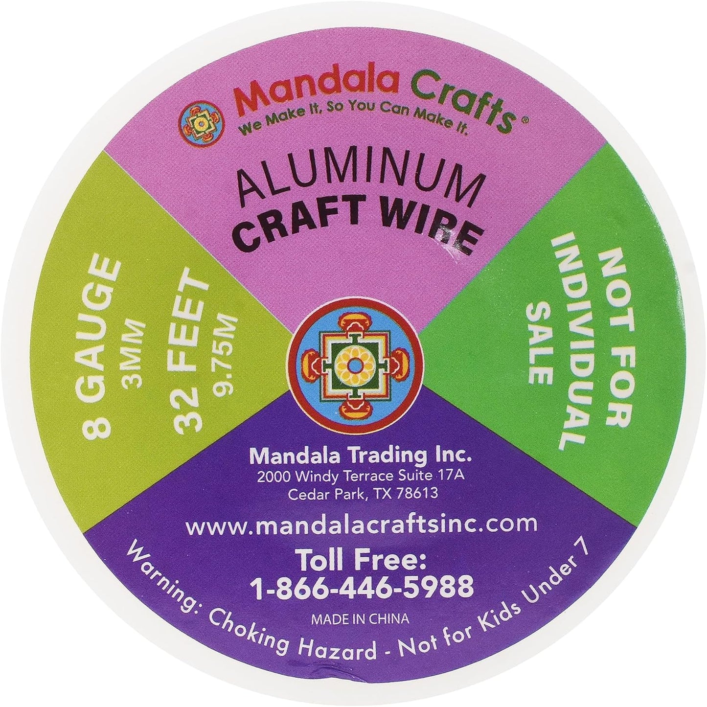 Mandala Crafts 8 Gauge Anodized Aluminum Craft Wire for Jewelry Making - 128 FT Colored Flexible Rainbow Wire - Bendable for Bonsai Armature Crafting Sculpting - Crafty Corner