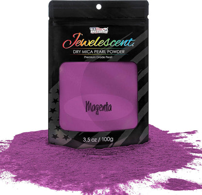 U.S. Art Supply Jewelescent Mica Pearl Pigment Powder, Magenta 3.5 oz (100g) Pouch - Cosmetic Grade, Epoxy Resin Color Pigment, Mica Powder for Resin, Soap, Slime, Candle Dye, Art, Crafts