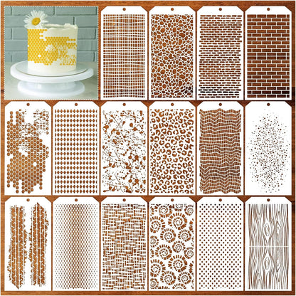 16 Pieces Stencils for Painting, Abstract Texture Stencils Crafts Reusable Layering Stencil Brick Shoe Pattern Templates for Drawing Card Making Canvas Furniture Paper