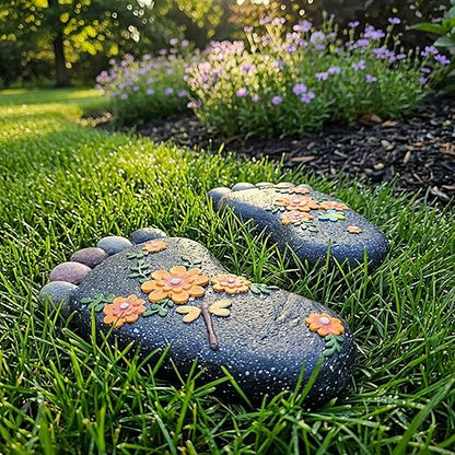 Stepping Stones Garden Decorative Stones for Patio, Deck, Garden or Sidewalk Home Decor Footprint Shaped Stepping Stones Set of 2 （Dark Grey）