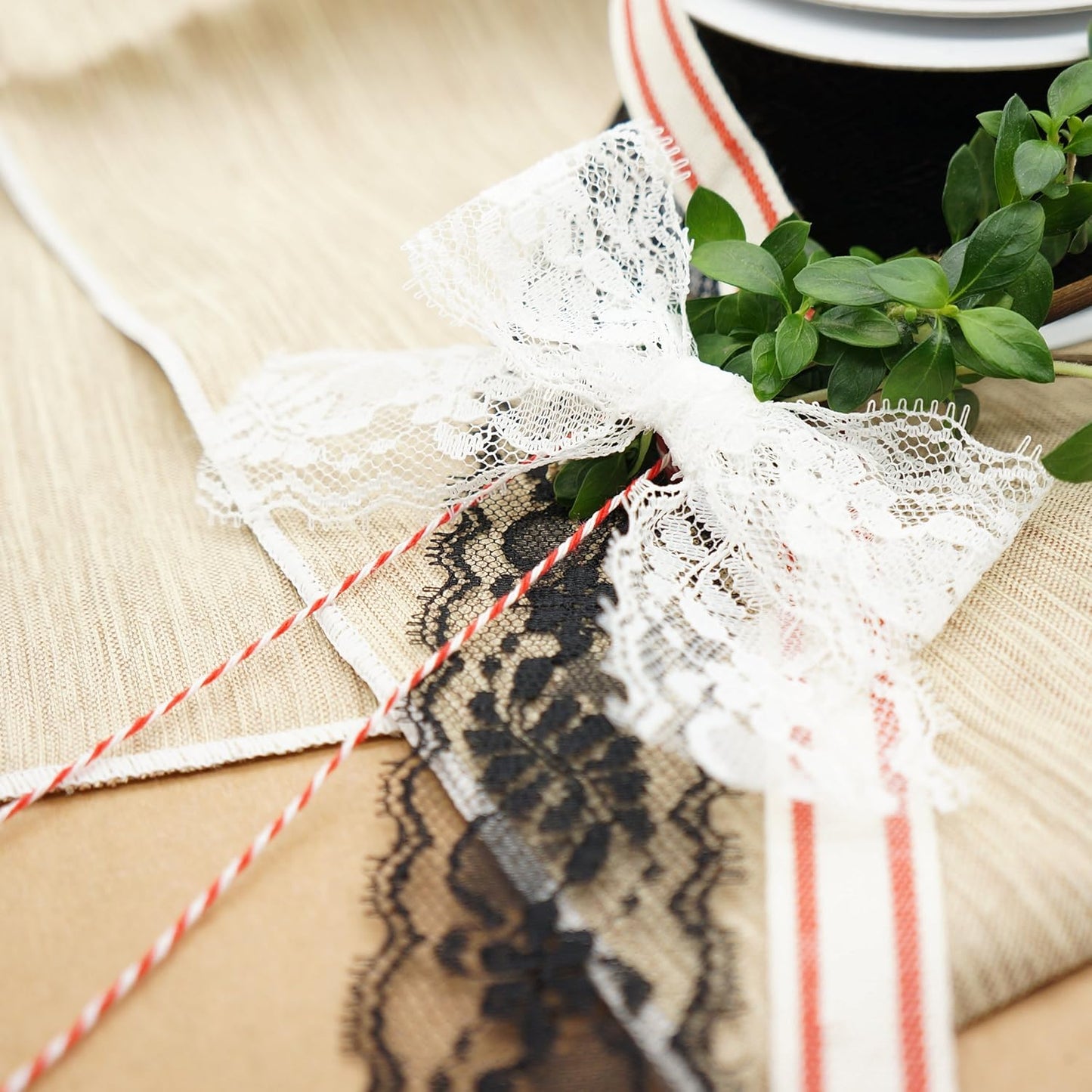 CT CRAFT LLC Ivory Cotton Red Stripes Ribbon 5/8" x 10 Yards for Home Décor Gift Present Wrapping DIY Crafts Birthday Wedding Bouquet Christmas - Crafty Corner