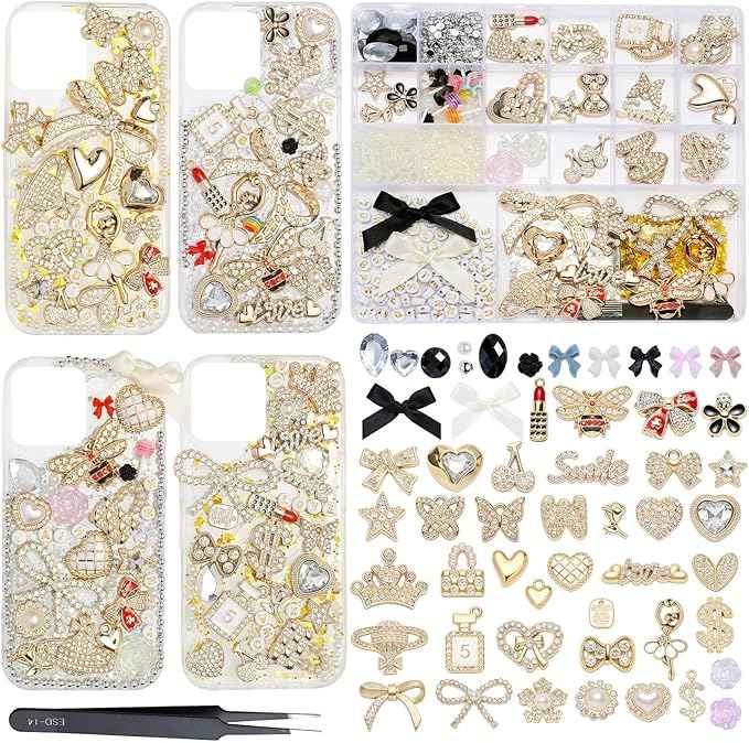 EIiovcnya 2380 Pcs Junk Case Charms Kit - DIY Phone Charms & Nail Art Accessories Includes 3D Flatback Big Decorations, Cute Bows & Letter Beads for Customizing Cases, Crafts, Valentine's Day Gifts
