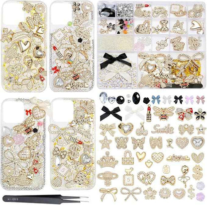 EIiovcnya 2380 Pcs Junk Case Charms Kit - DIY Phone Charms & Nail Art Accessories Includes 3D Flatback Big Decorations, Cute Bows & Letter Beads for Customizing Cases, Crafts, Valentine's Day Gifts