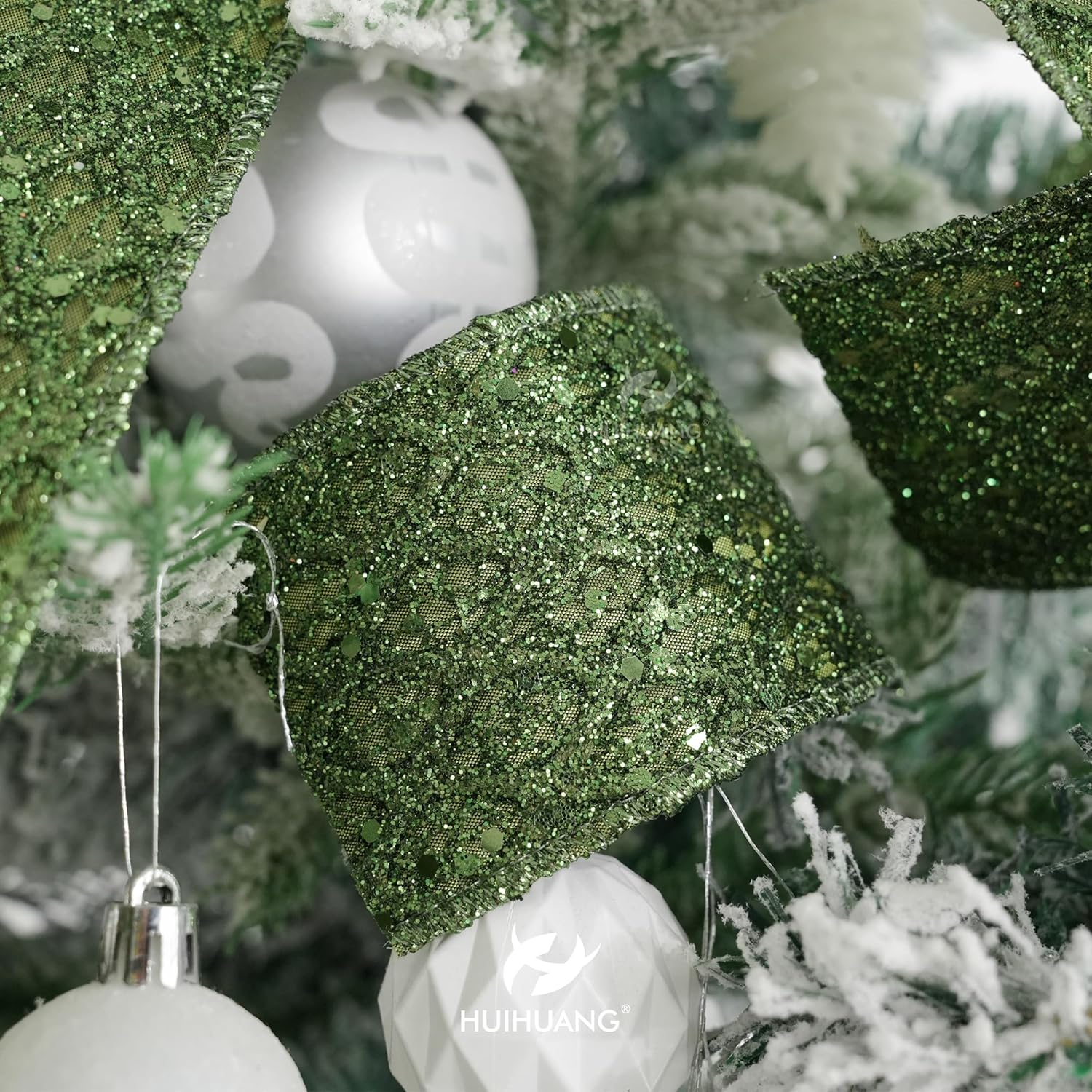 HUIHUANG Moss Green Wired Ribbon for Christmas Tree 2.5 inch Glitter Moss Diamond Mesh Ribbon for Tree Decoration, Wreaths, Garland, Gift Wrapping, Bows Making, Thanksgiving Decor -10 Yards - Crafty Corner